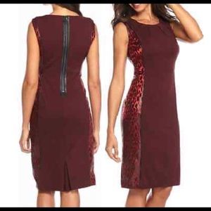 Anne Klein Red Leopard Panel Knit Sheath Dress